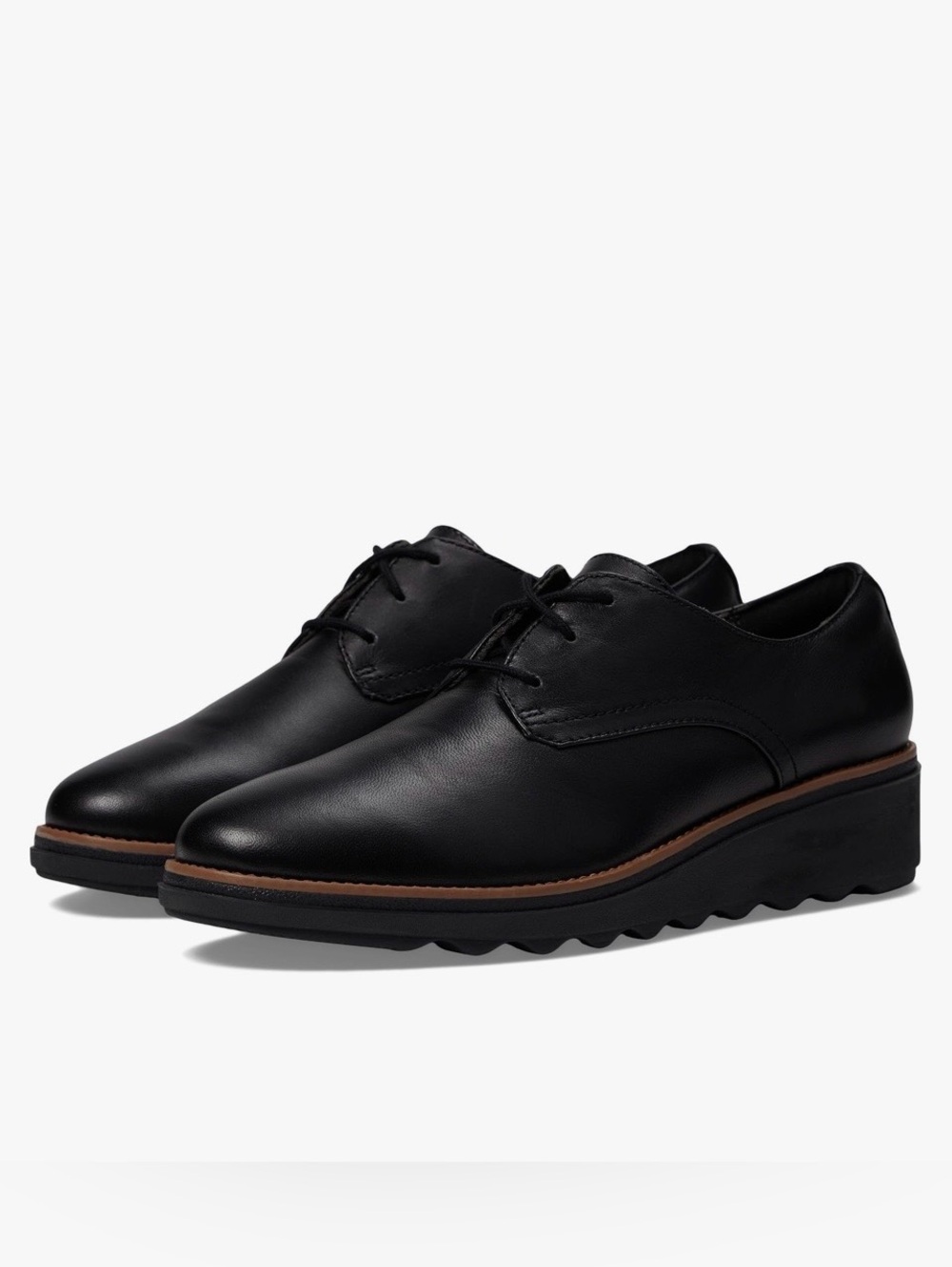 Clarks Black Leather Derby Shoes with Brown Trim